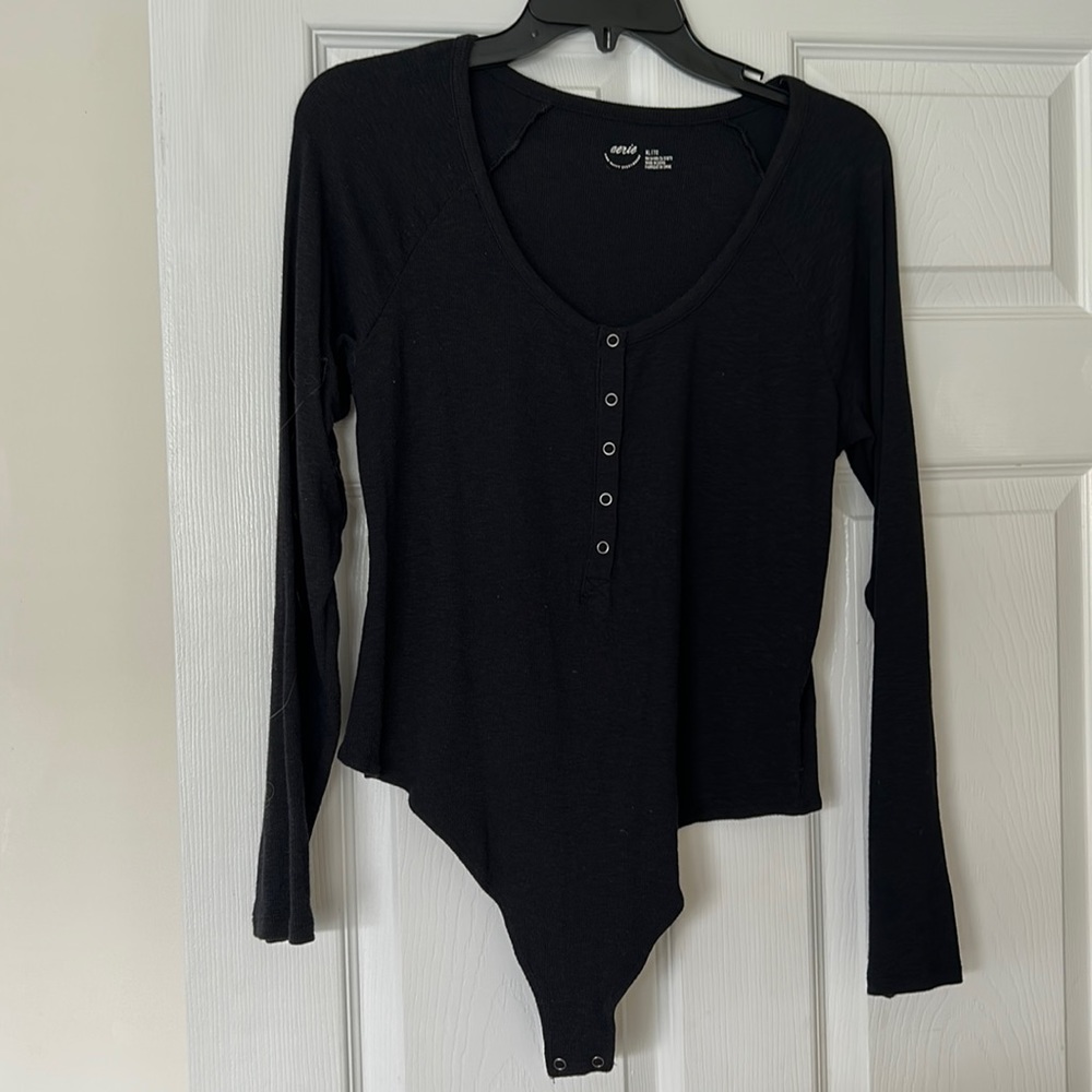 Aerie Black Ribbed Longsleeve Bodysuit